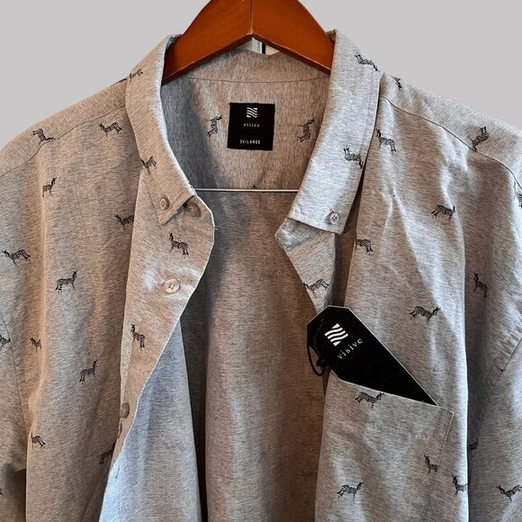 Visive Shirt Mens 3XL Gray Zebra All Over Print Button Down Short Sleeve - Picture 5 of 11